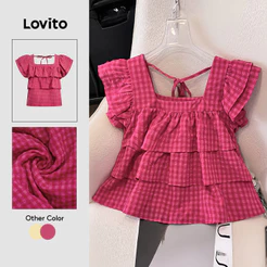 Lovito Casual Blusa Com Camadas E Amarração Nas Costas Blusa Vermelha Rosa Para Primavera/verão Para Mulheres L137ED818