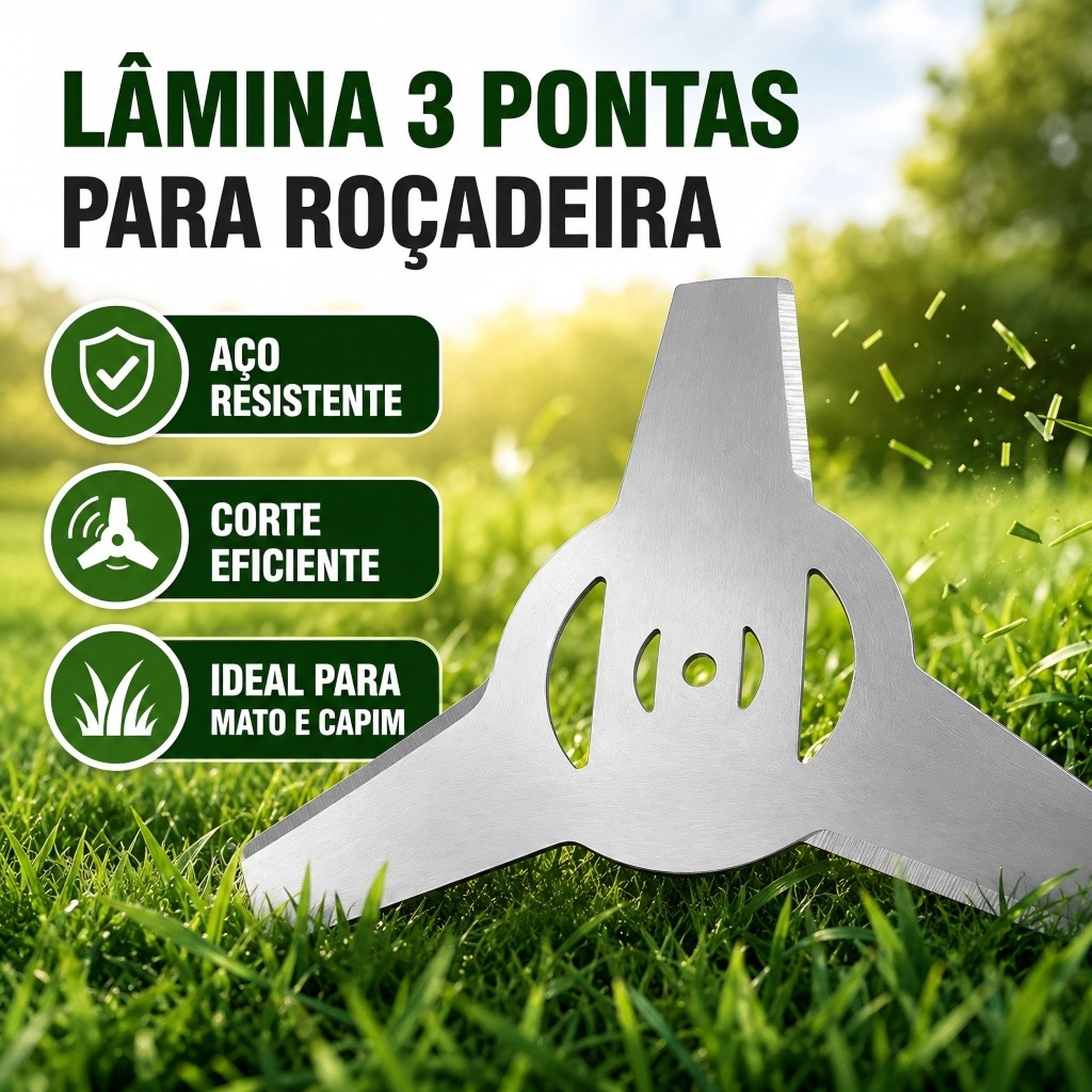 Lâmina 3 Pontas Para Roçadeira Disco Corte Mato Capim Aço Reforçado 1 2 3 Unidades