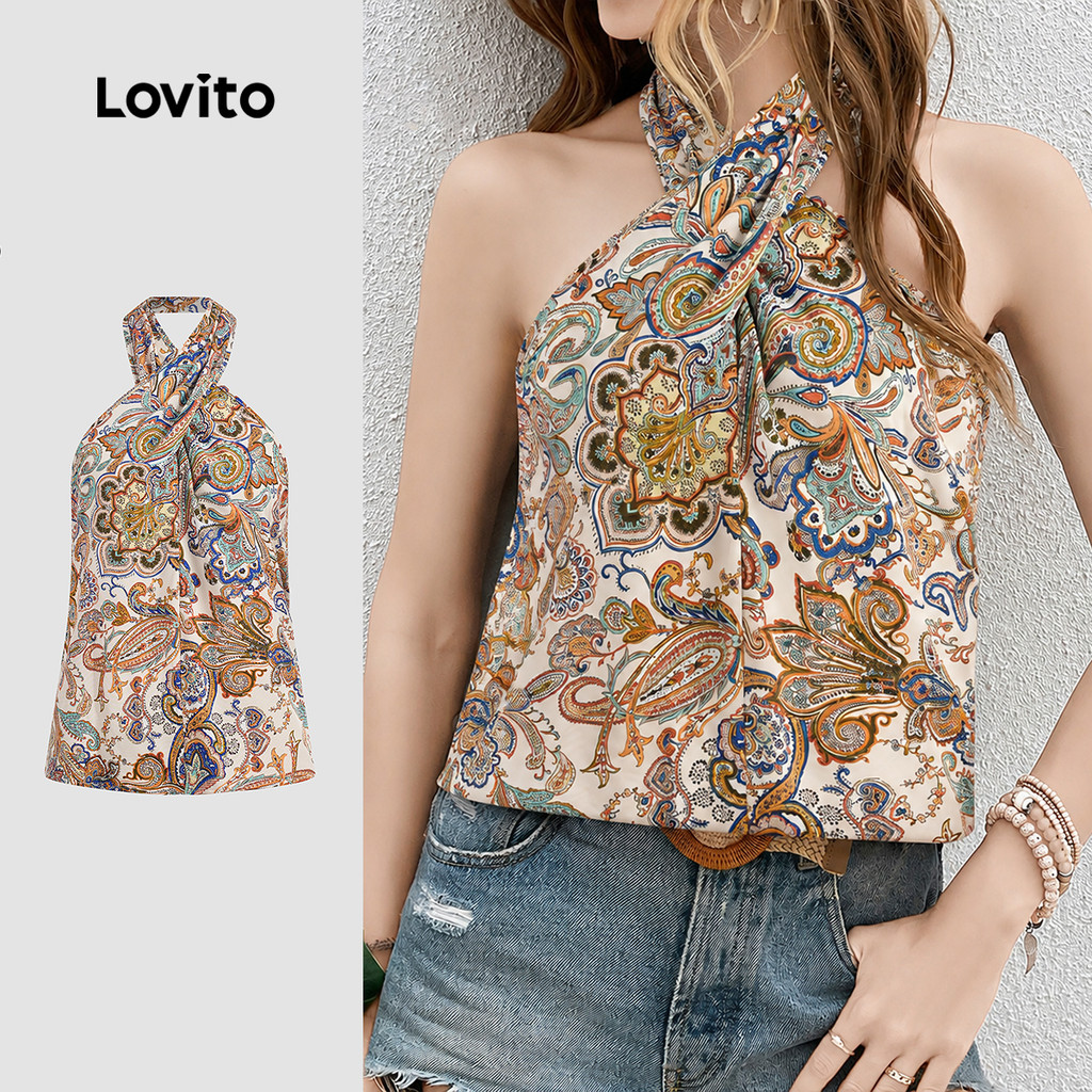 Lovito Férias Top Primavera/verão para mulheres LK3ED618
