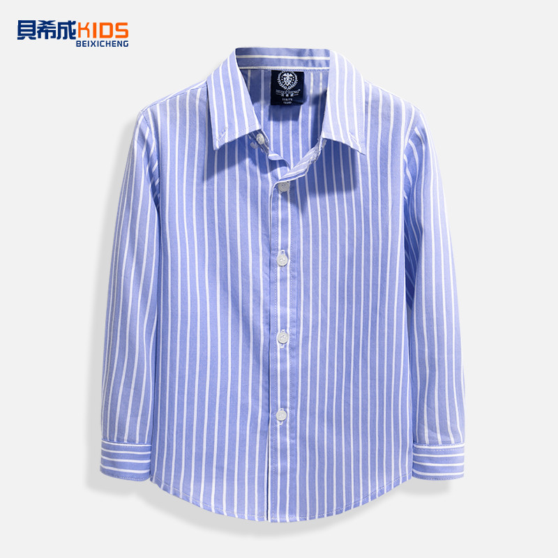 Meninos camisas listradas novo estilo primavera crianças de manga comprida puro algodão lapela camisas médio grande cria