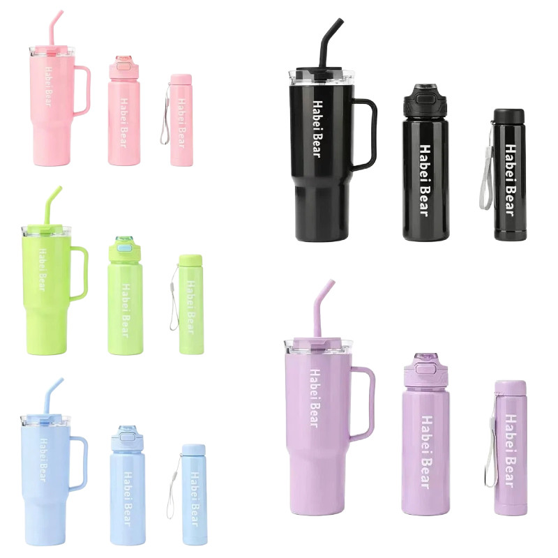 Kit 3 Garrafas Squeeze 1.2L 800ml 300ml Com Canudo BPA Free Academia Fitness Água