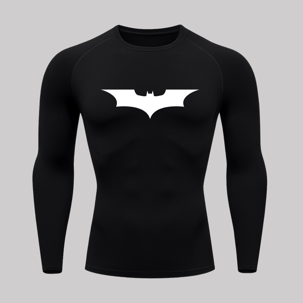 Camisa Compressão Proteção Uv 50+ Estampada Tecido Gelado Segunda Pele Manga Longa Símbolo Batman Rash Guard