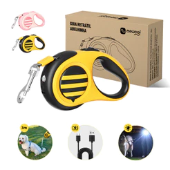 Guia Retrátil 3M Com LED Trava Resistente Cachorros Gatos Pet