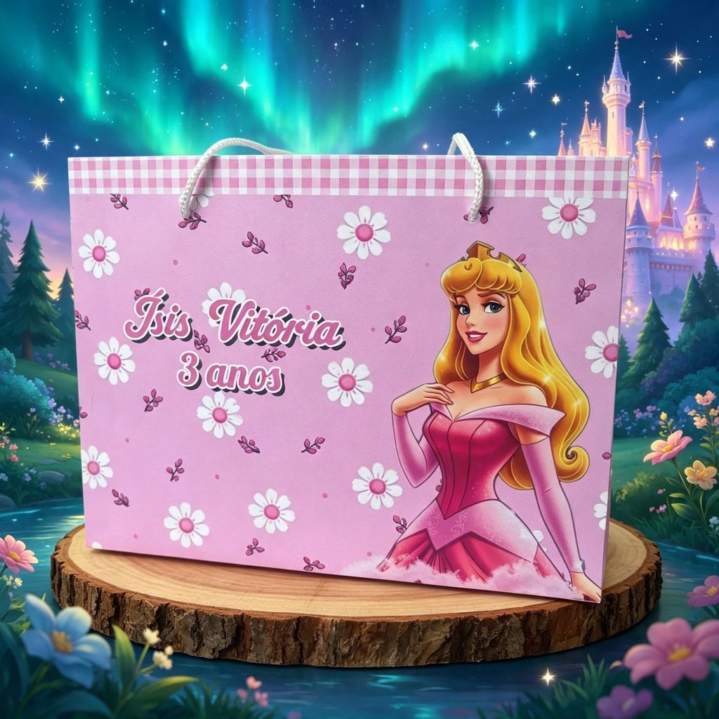 Sacolinha Para Lembrancinha Bela Adormecida Sacola Personalizada Aniversário Infantil Pegue e Monte 