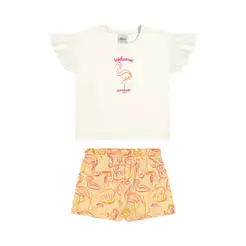 Conjunto Infantil Menina Flamingo Elian Bege