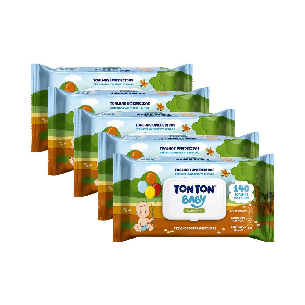 Kit Lenço Umedecido Tonton Baby Confort - 5 Unidades