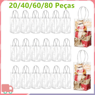 20-80 Sacos de Presente Transparentes com Alças, 20x10x10cm, Sacos de Doces de PVC para Festa, Sacos de Produto