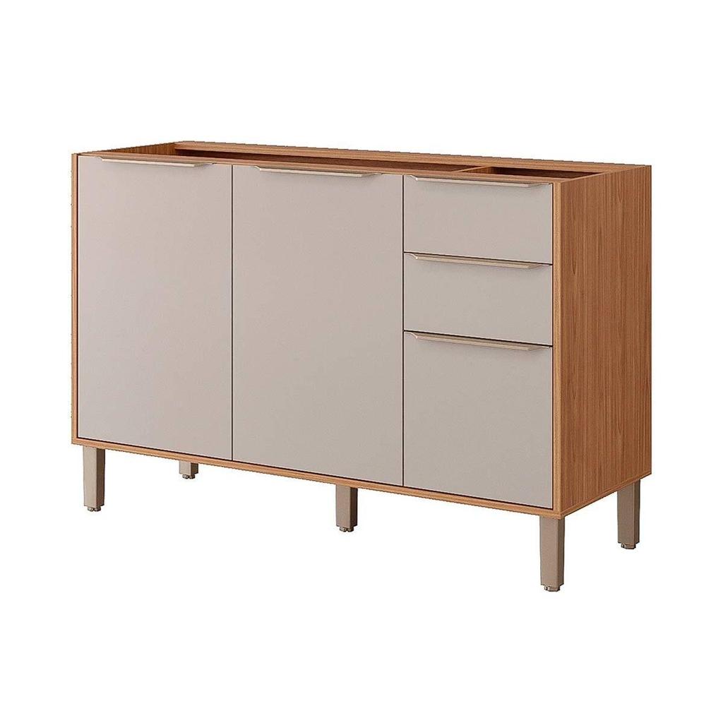 Módulo Cozinha MGM Divina Balcão c/ 3 Portas e 2 Gavetas s/Tampo 120cm Freijo/Off White-MGM