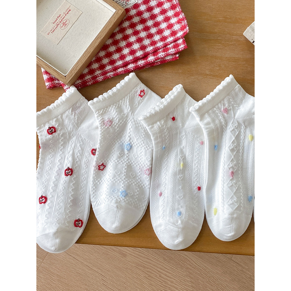 Meias de renda doce meias femininas primavera verão meias finas coloridas amor Bowknot meninas meias de barco de cano ba