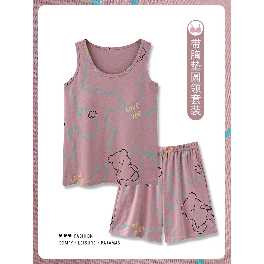 Fenteng Ke'an Cool Feeling Pijamas Mulheres Verão Colete Shorts Puro Algodão Fino Sem Mangas Loungewear Plus Gordo Plus 