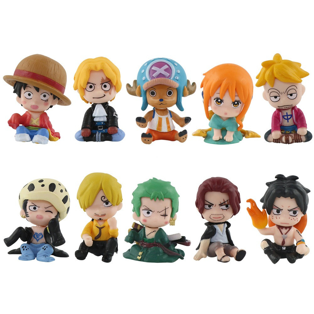 Conjunto de 10 Peças Figura de Anime One Piece Versão Q Luffy Zoro Chopper Sanji Boneco Modelo Brinquedo Ace Shanks Figu