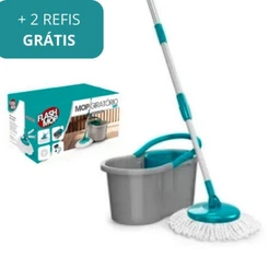 Mop Giratório 360° 8L + 2 Refis Cesto Esfregão Limpeza Flash Mop Balde Com Capacidade 8 Litros
