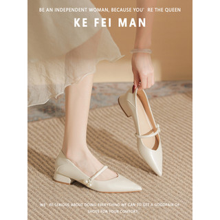 [Coffeyman] Pearl Mary Jane Sapatos de salto grosso femininos primavera outono estilo francês bico fino salto baixo 3 cm