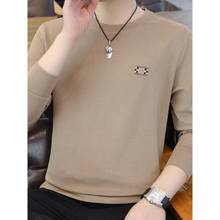 Camiseta de manga comprida masculina em torno do pescoço na moda primavera outono pulôver moletom velo engrossado roupas