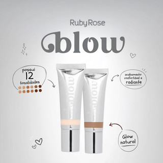 Base Líquida Ruby Rose Blow Oh My Skin Cobertura Leve a Média Efeito Glow Natural