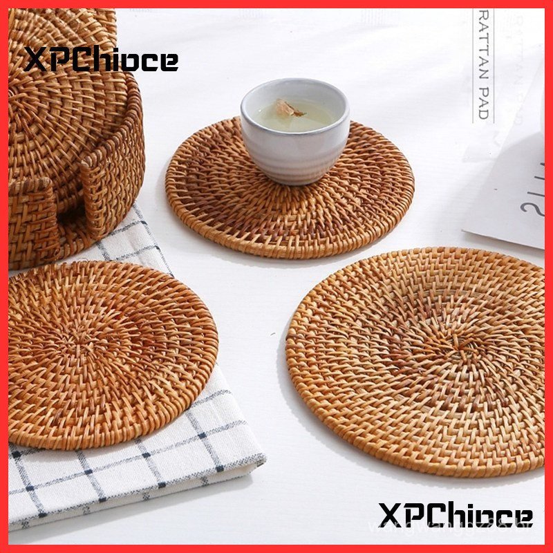 Mesa de Jogo Redonda de Tecido de Vime Estilo Americano/Coaster Isolamento Térmico/Item de Mesa Antiderrapante