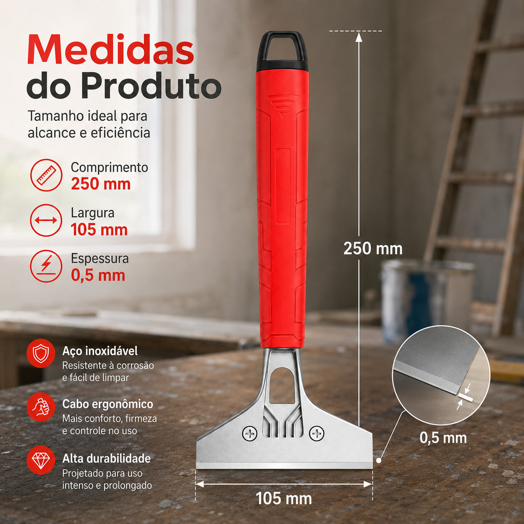 Raspador para Limpar Box Profissional Leve Resistente Remove Cola Adesivo Tinta para Vidro Cerâmica Piso Azulejo