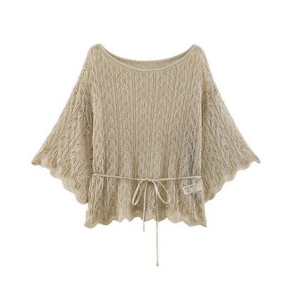 Nova Moda Feminina Estilo Europeu e Americano Simples e Elegante com Cinto, Top Tricotado com Fio Metálico