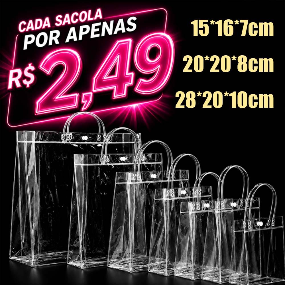 20/30/40/50 Sacos de Presente PVC Transparente com Alças Reutilizáveis para Dia dos Namorados Festa Junina Aniversário