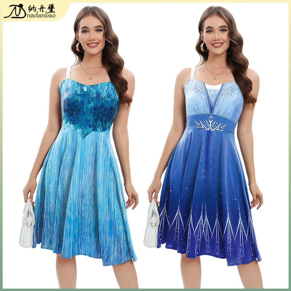 Saia congelada de Halloween, europeia, americana, transfronteiriça, novo produto, vestido estampado Digital, Elsa, princ