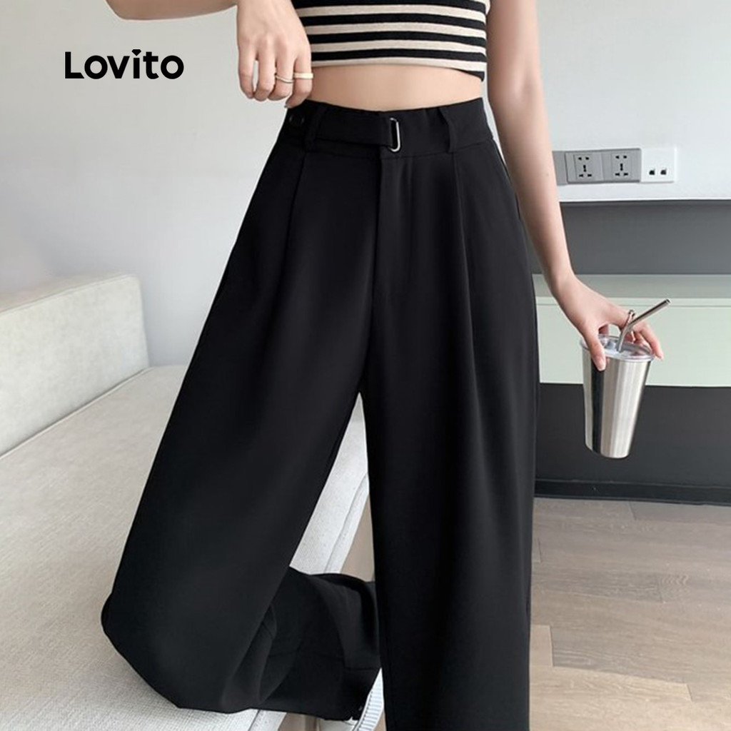 Lovito Elegante Calça Feminina Com Fivela De Metal Verão/primavera L129ED459 · foto 2