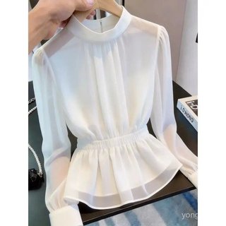 Blusa Elegante de Manga Longa com Pregas Simples, Nova Coleção Primavera-Outono, Camisa Solta de Estilo Moderno para Esc