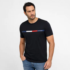 Camiseta Masculina Tommy Hilfiger Original Logo Faixa Tricolor