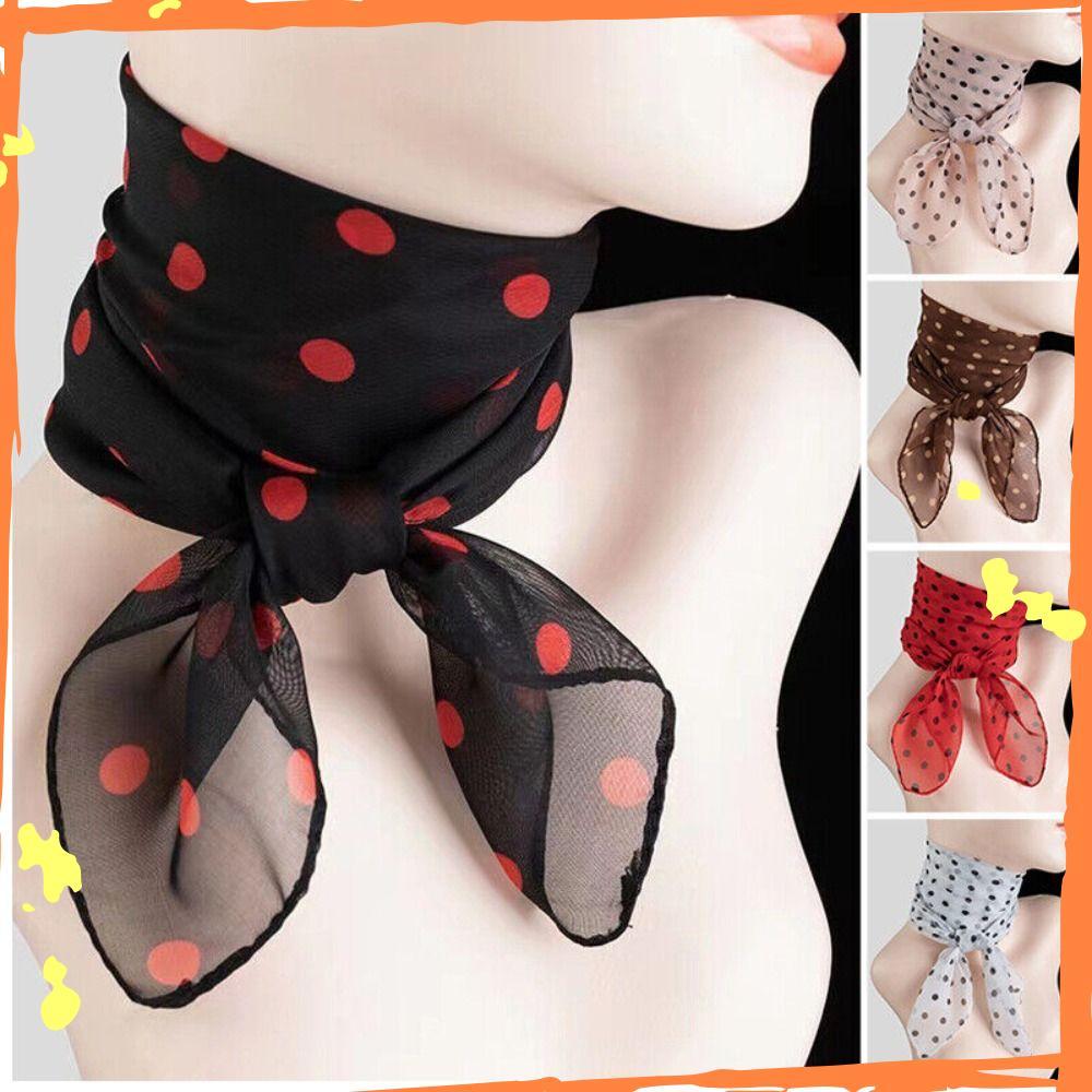 Xale Macio De Chiffon , Lenço De Seda Artificial Com Estampa De Bolinhas Quadradas , Lenços De Malha Fina Para Urd