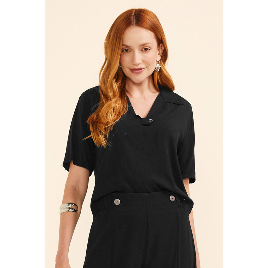 Blusa Feminina Viscose Com Abertura Marialícia Preto