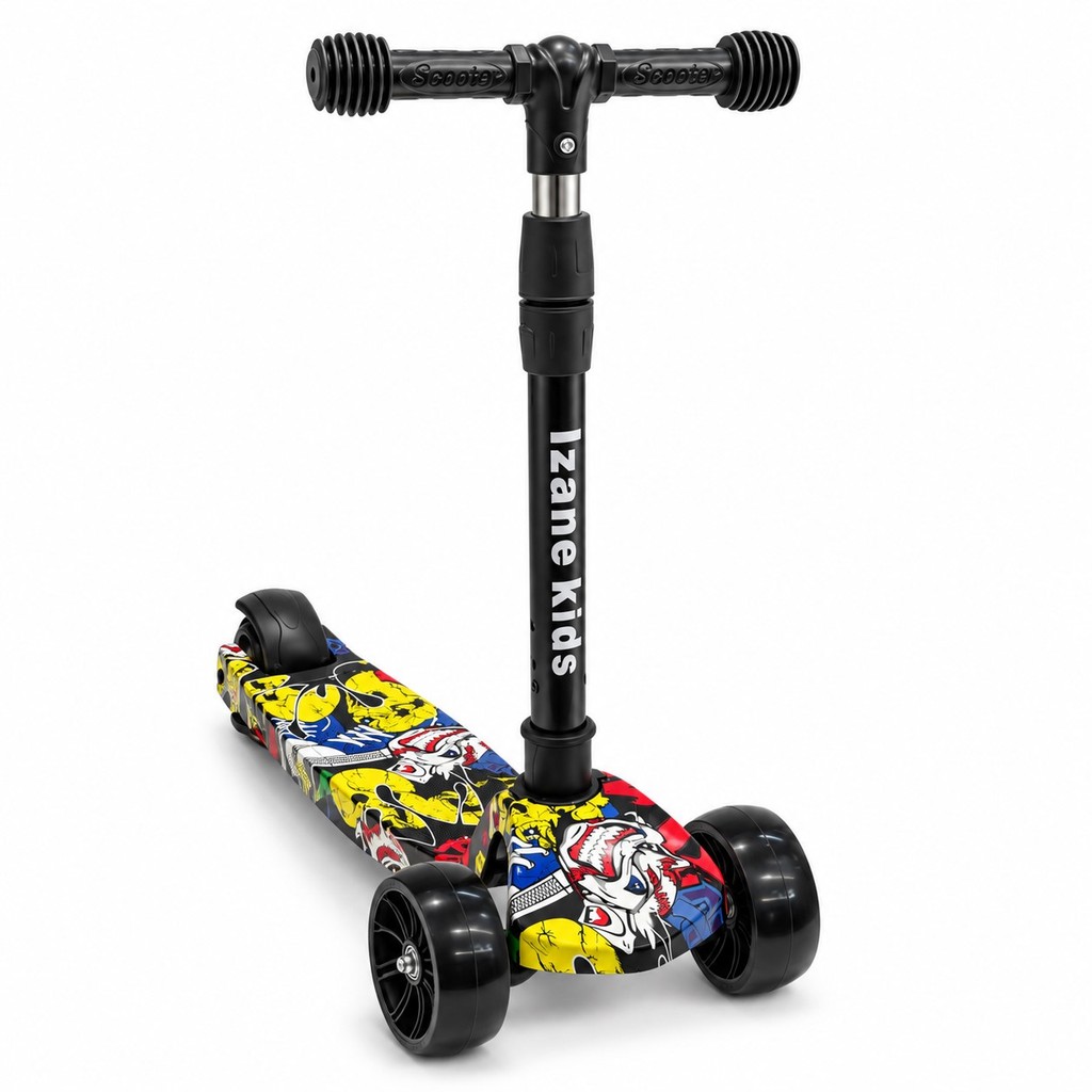 Patinete Infantil Scooter 3 Rodas Dobrável com Luz LED nas Rodas até 50kg e Guidão Ajustável Mesclado Izane Kids