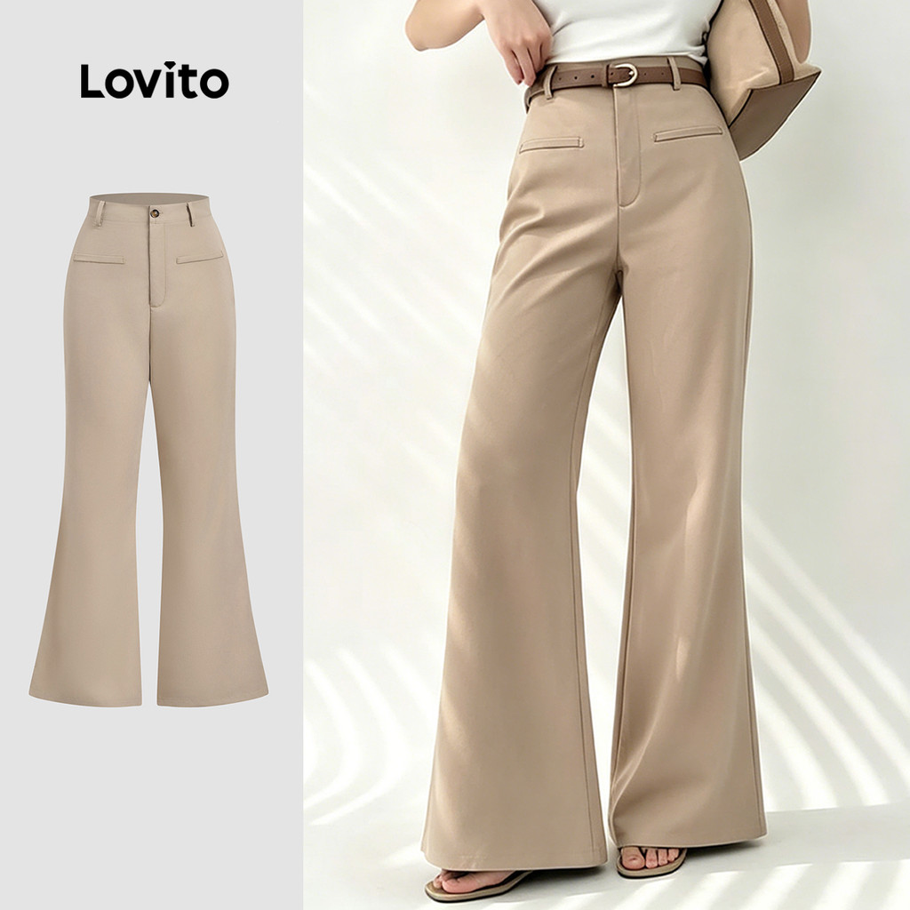 Lovito Calça Elegante Feminina Primavera/verão Botão Zíper Bolso Falso Cáqui L199ED751