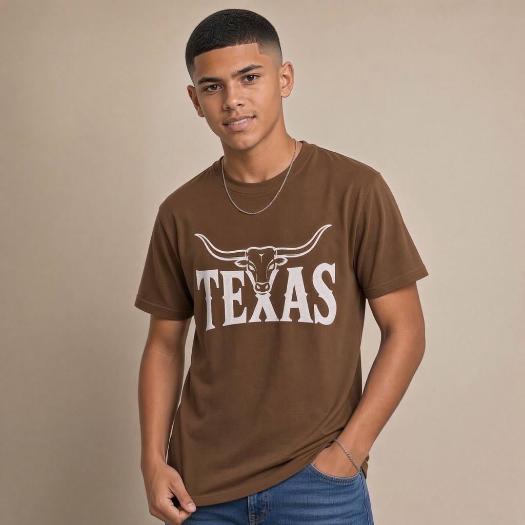 Camiseta Infantil e Juvenil Estampada Texas Touro 100% Algodão Premium Criança Personalizada Unissex Blusa Camisa Jovem