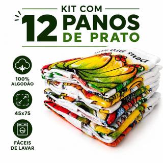 Kit 12 Panos de Prato Estampados Extra Grande 100% Algodão Grossa Alta Absorção  | SUV