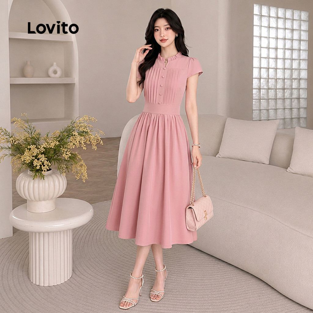 (New Arrival) Lovito Elegante Vestido Longo Evase Rosa Pregos Detalhes Estruturais Primavera Verão Trabalho Para Mulheres DRB204P1D708 — imagem 2 de 2