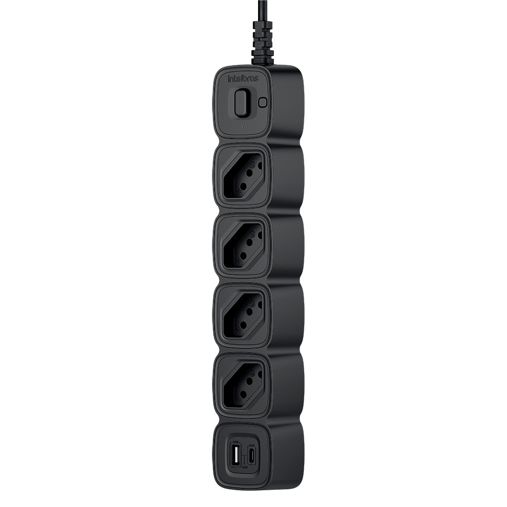Protetor Eletrônico Intelbras com 4 Tomadas + 2 USB 20W EPE 2004 Preto · foto 2