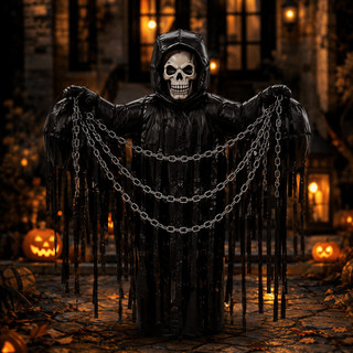 Fantasma Inflável Halloween 150cm – Caveira Shinigami com Correntes Ceifador Decoração Assustadora Festa