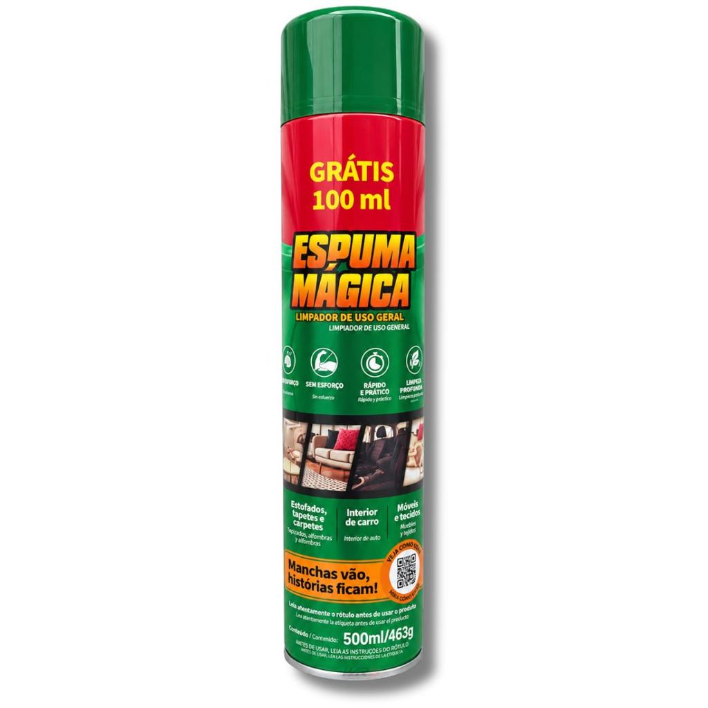 Espuma Mágica Aerosol 500 ml Limpador a Seco Para Estofados Sofás Carpetes Tênis e Bancos de Carro