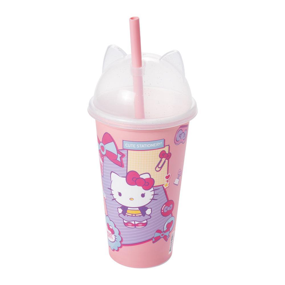 Copo Hello Kitty Tampa Orelhinha Lúdica 3D Canudo Plasútil