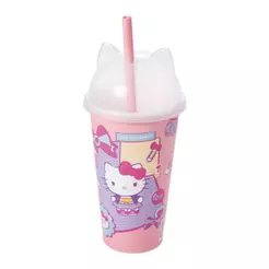 Copo Hello Kitty Tampa Orelhinha Lúdica 3D Canudo Plasútil