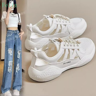 Sapatos casuais de verão, brancos, em tecido de malha respirável, com design vazado, para estudantes, modelo 654 TU4W.