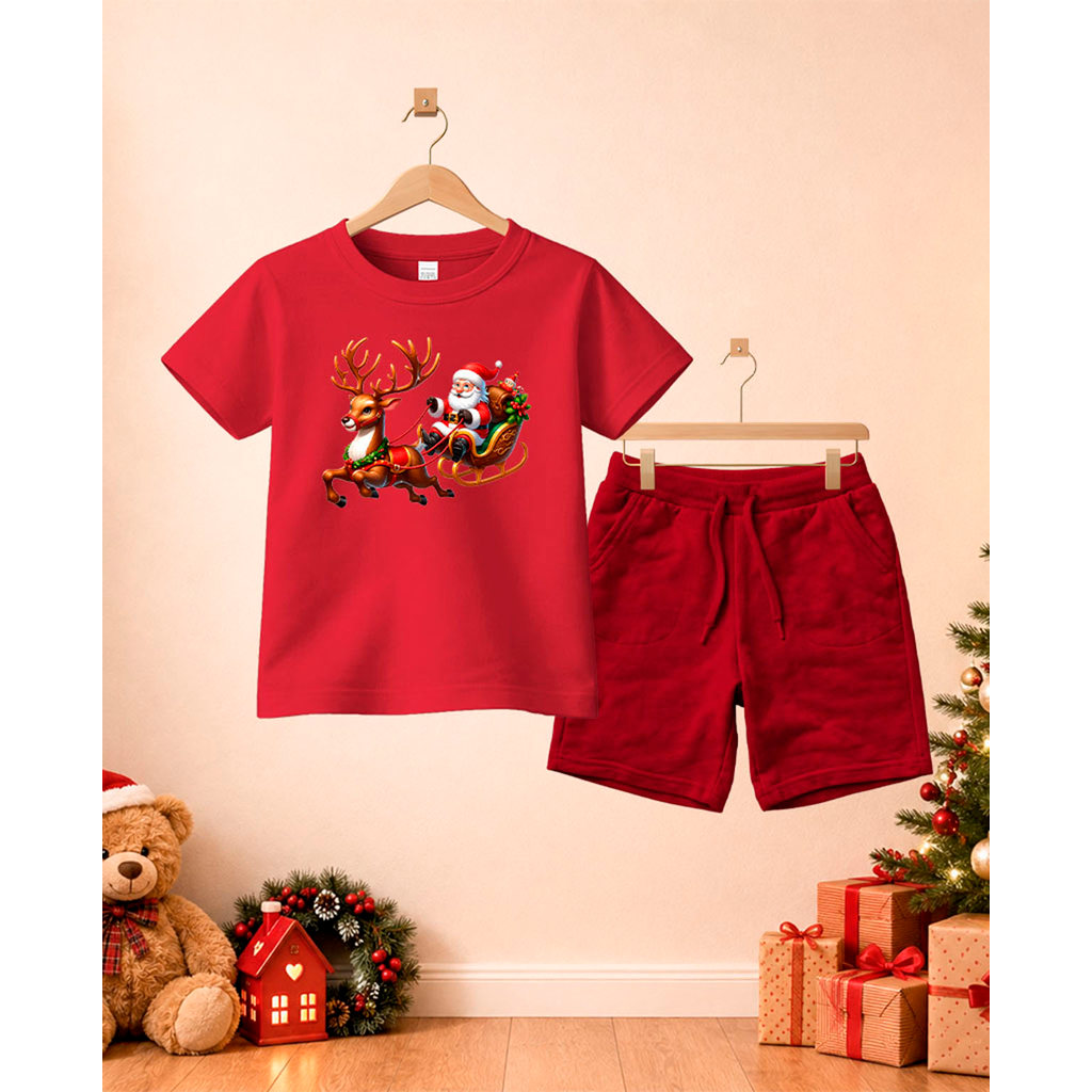Camiseta + Short Conjunto Infantil Hena Papai Noel Natal Desenho Conjunto De Bermuda Juvenil Conjunto De Bermuda Juvenil