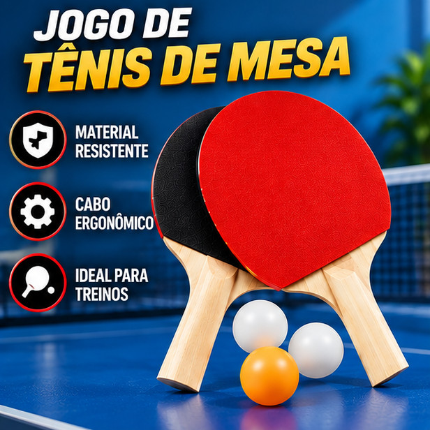 KIT Raquete Ping Pong com 3 Bolinhas Tênis de Mesa Atividade ao Ar Livre Lazer Esporte Diversão