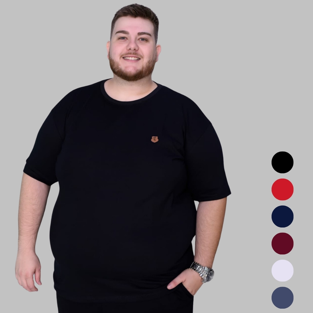 Camiseta Masculina Plus Size Lisa Gola Redonda Camisa Básica Bordada Casual 100% Algodão Premium G1 ao G4 Moda Maior