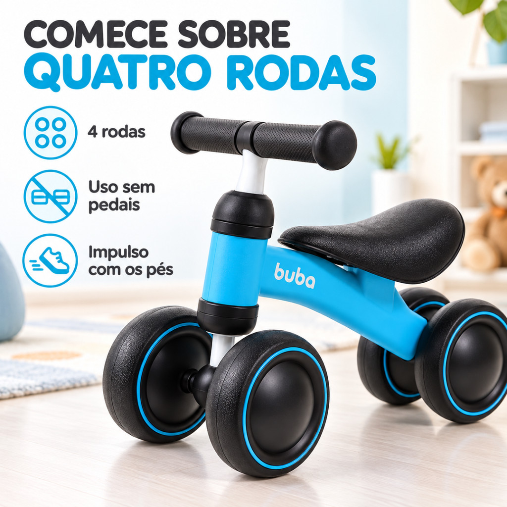Bicicleta de Equilíbrio para Bebês +12M Azul 04 Rodas Buba