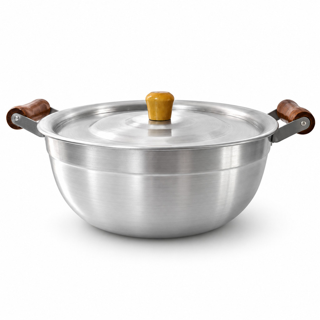PANELA WOK CAIPIRA DE ALUMÍNIO 26 CM COM TAMPA E ALÇAS DE MADEIRA  3,6 LITROS
