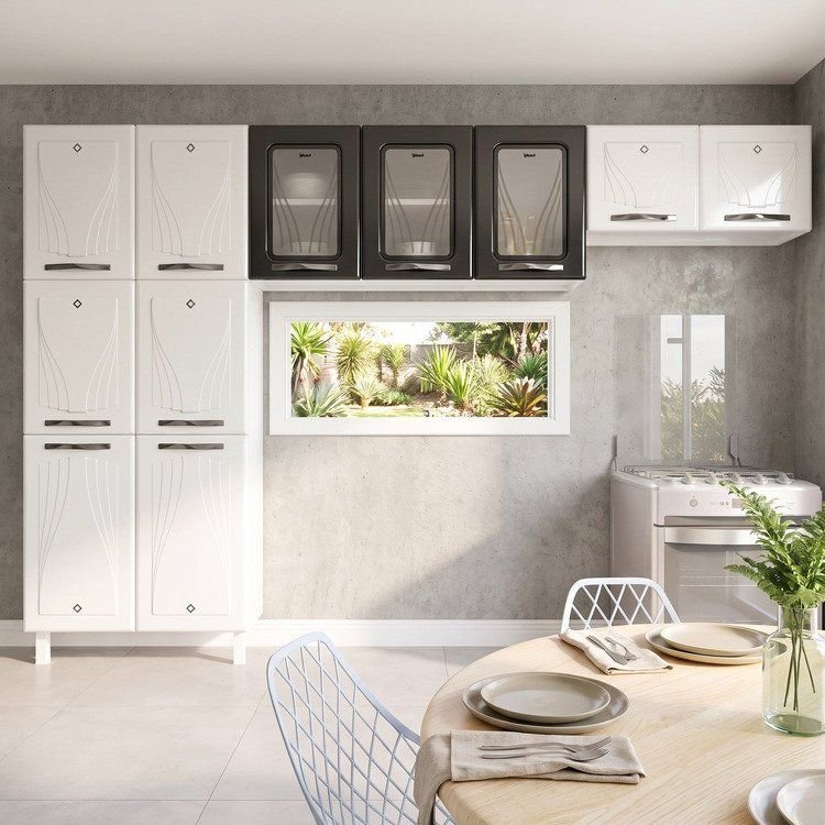 Cozinha Compacta Modulada 3 Peças 11 Portas Star New Preto/Branco Branco/Preto