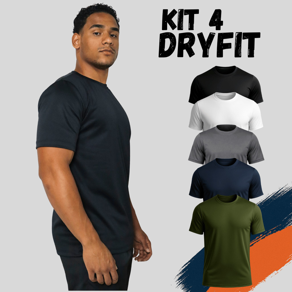 Kit 4 Camiseta Masculina Dry Fit Manga Curta Academia Camisa Premium Básica Malha Fria Lisa