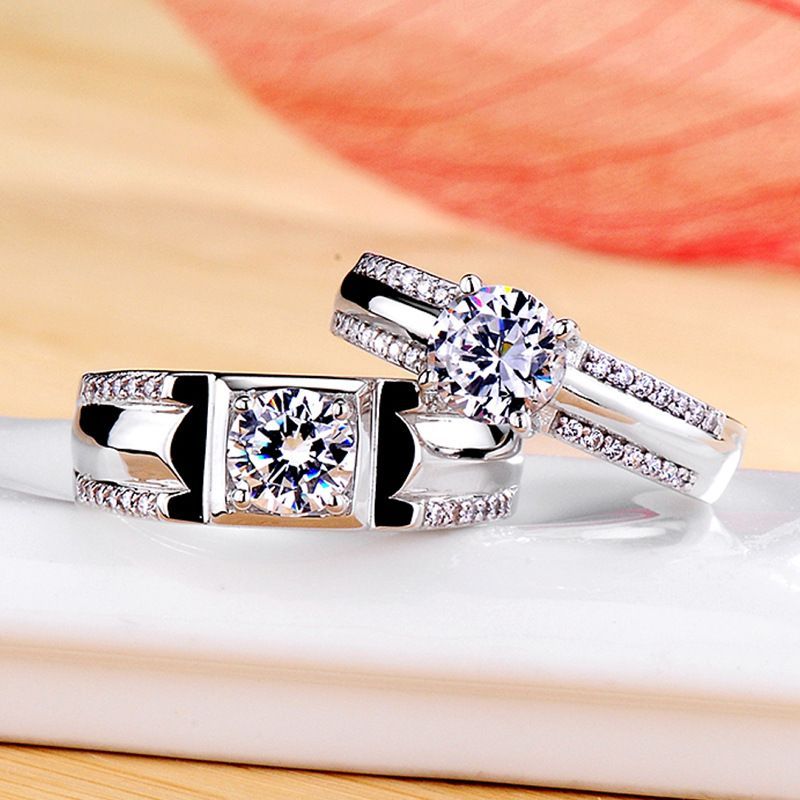 Anel de casal microincrustado com diamante de duas fileiras, versão coreana, anel de casal, anel de casamento, diamante,