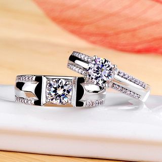 Anel de casal microincrustado com diamante de duas fileiras, versão coreana, anel de casal, anel de casamento, diamante,
