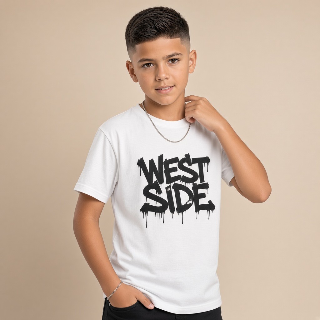 Camiseta Infantil e Jovem Estampada West Side 100% Algodão Premium Criança Personalizada Unissex Blusa Camisa Jovem